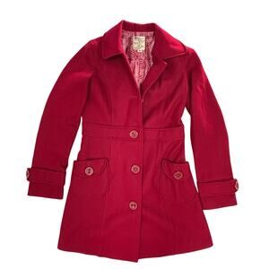 Tulle Antropologie Pea Coat Womens S Red Wool Blend Classic Button Up Retro